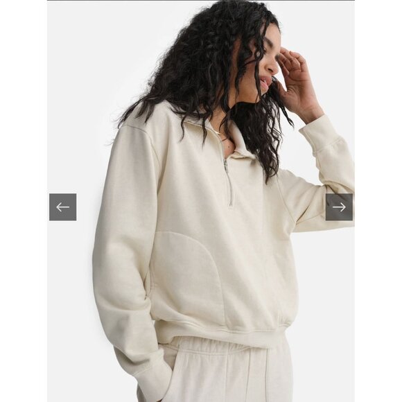 Mate The Label Organic Fleece Half Zip Sweatshirt Bone NWT Large - Picture 2 of 10